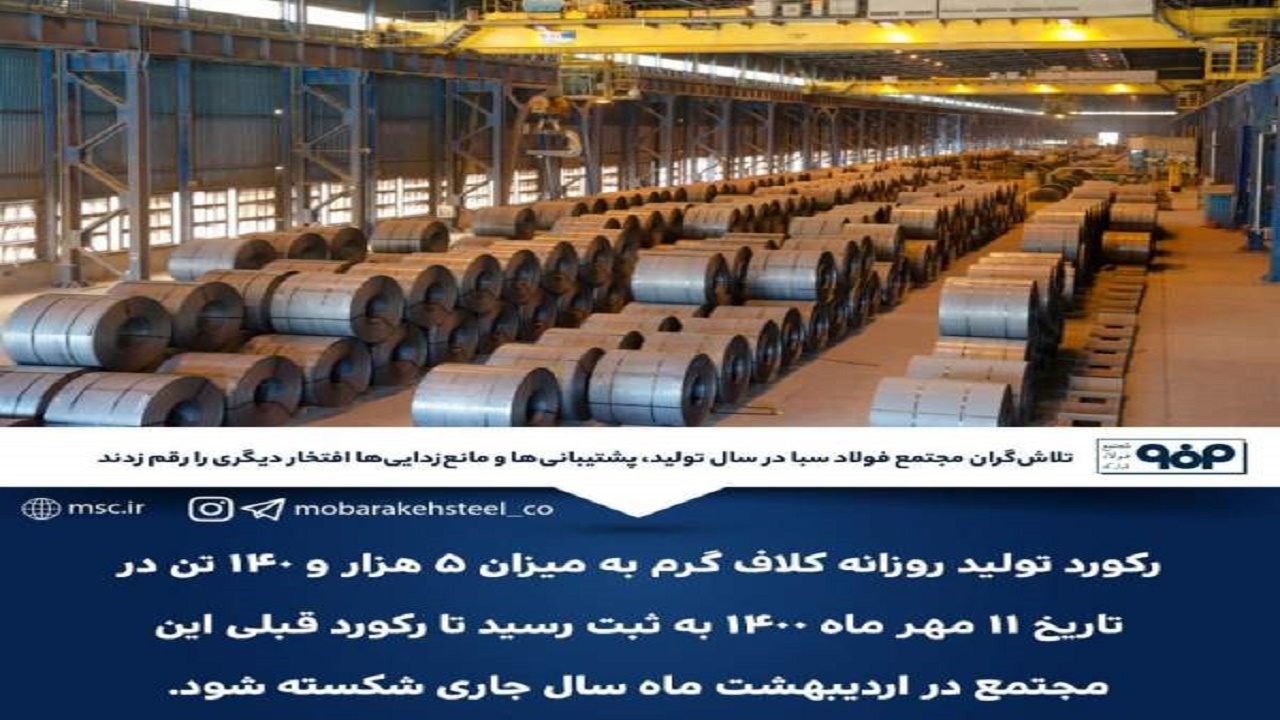 رکورد تولید روزانه ۵ هزار و ۱۴۰ تن کلاف گرم در فولاد سبا