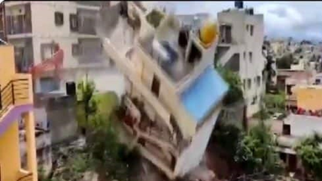 صحنه وحشتناک ریزش ساختمان چند طبقه