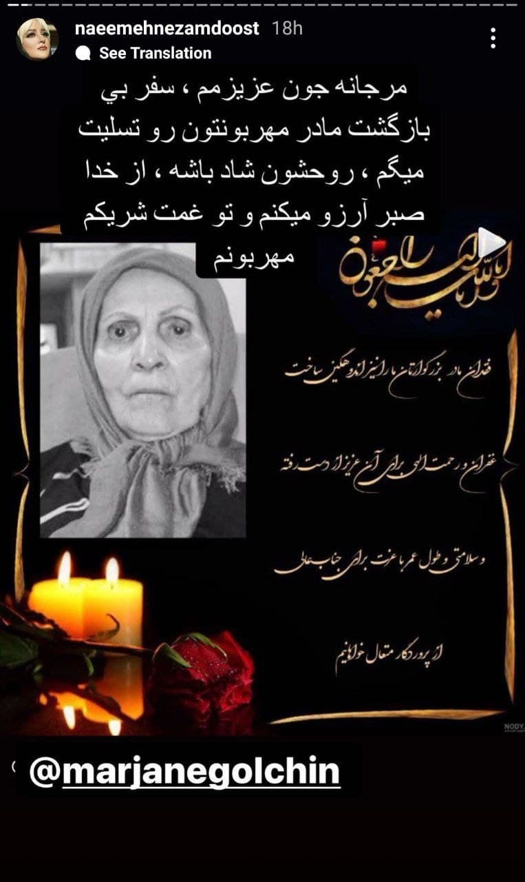 تسلیت هنرمندان به مرجانه گلچین