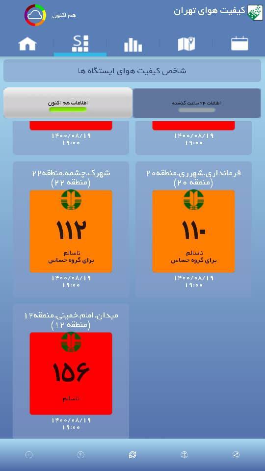 &nbsp;هوای ١٨ ایستگاه تهران در شرایط اضطرار/ منطقه ۴ و ١٨ آلوده ترین نقاط پایتخت/ آلودگی هوا تا ظهر فردا ادامه دارد