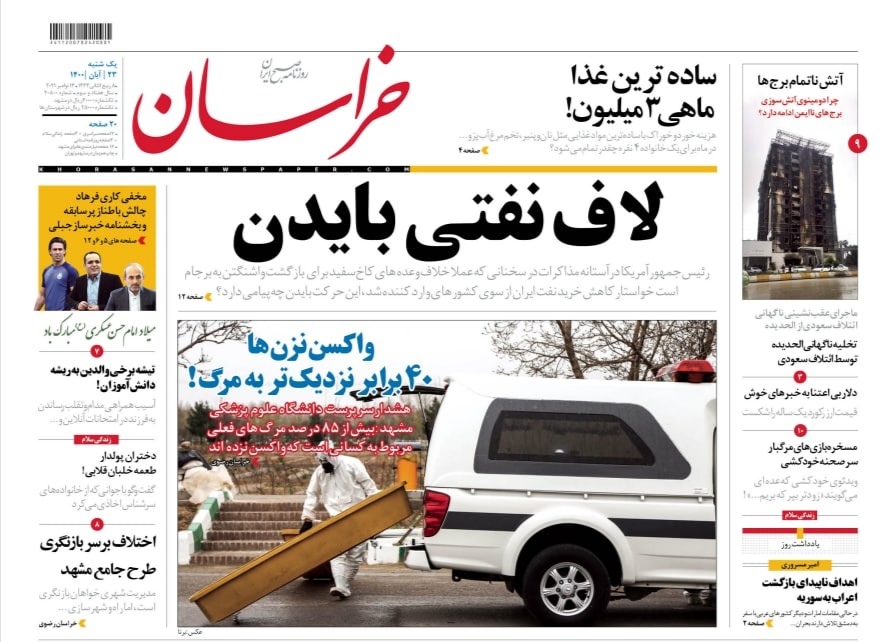 نیم صفحه نخست روزنامه&zwnj;های خراسان رضوی