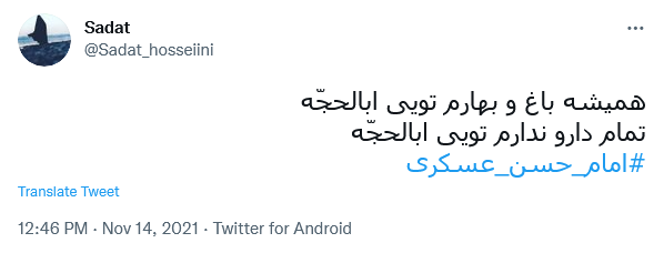 توئیت ولادت امام یازدهم