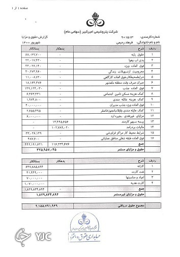 انتشار فیش حقوق&zwnj;های نجومی چند مدیر پتروشیمی امیر کبیر + اسناد