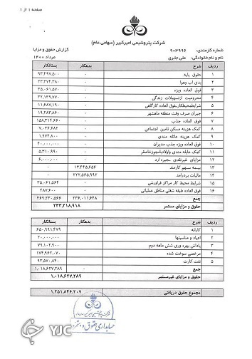 انتشار فیش حقوق&zwnj;های نجومی چند مدیر پتروشیمی امیر کبیر + اسناد
