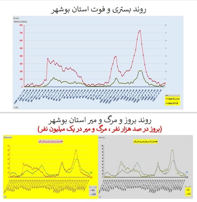 روند فوتی و بستری استان بوشهر