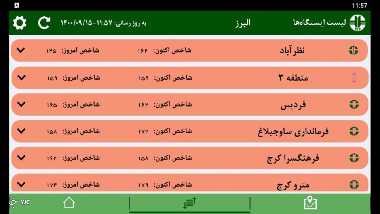 شاخص آلودگی هوای البرز، ۱۵ آذرماه ۱۴۰۰