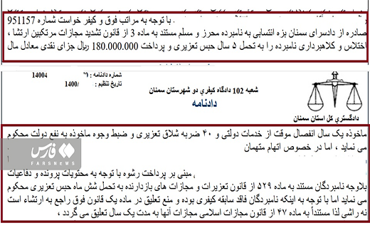 بخشی از حکم صادره در ارتباط با متهمان پرونده