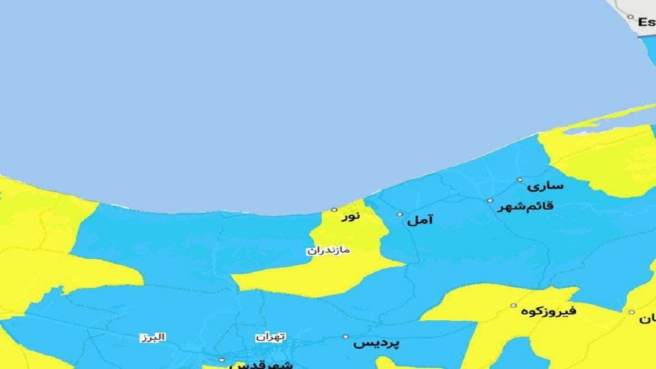 کم رنگ شدن رنگ آبی در نقشه کرونایی مازندران