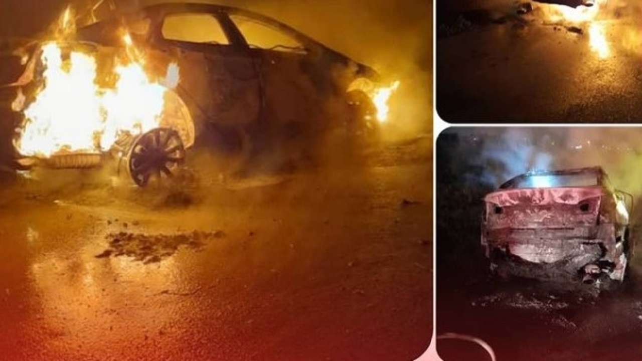 مهار آتش سوزی یک دستگاه هیوندا و نجات ۴ سرنشین آن در جاده انزلی