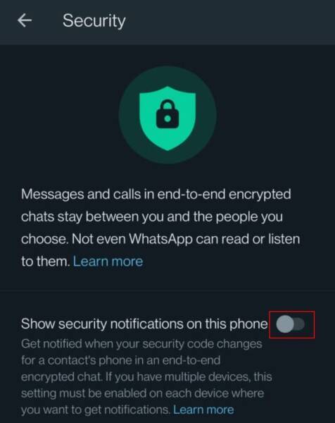 اعلان امنیتی واتساپ