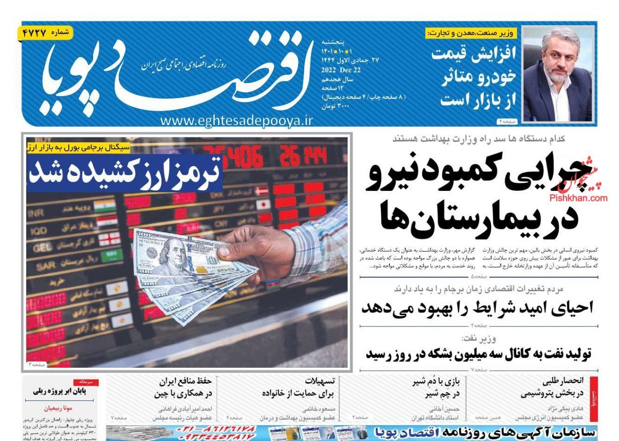 صفحه نخست روزنامه اقتصاد پویا