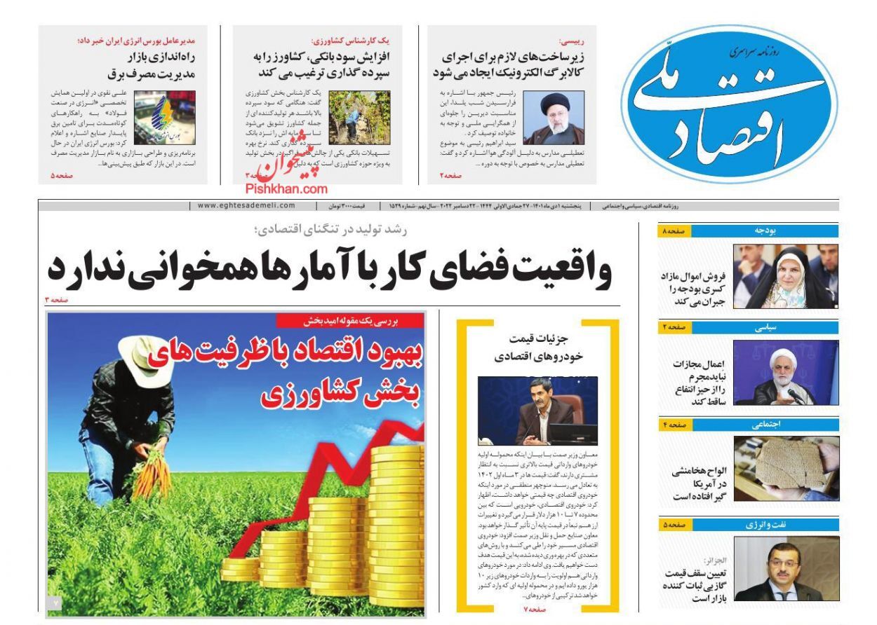 صفحه نخست روزنامه اقتصاد ملی