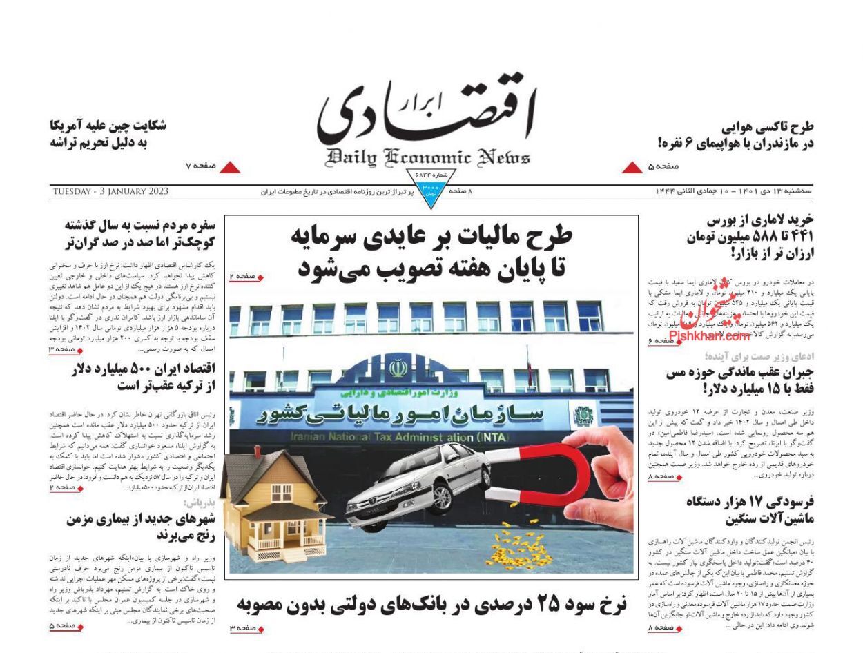 صفحه نخست روزنامه ابرار اقتصادی