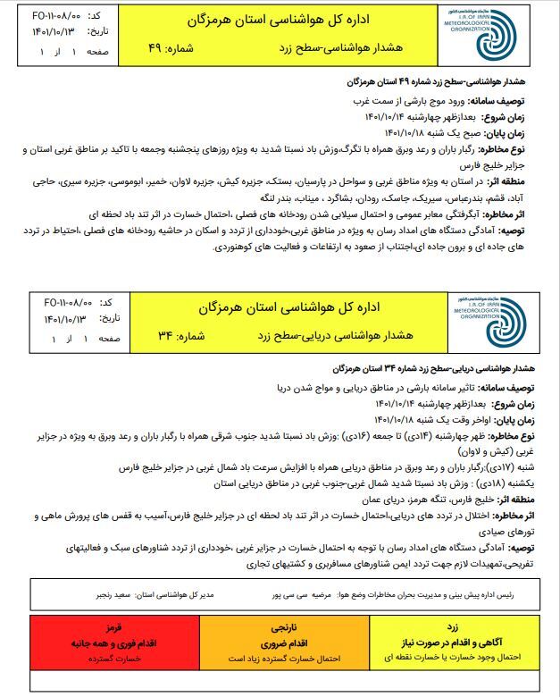 وزش باد شدید در هرمزگان/ صدور هشدار زرد درباره ورود موج بارشی به استان از عصر فردا