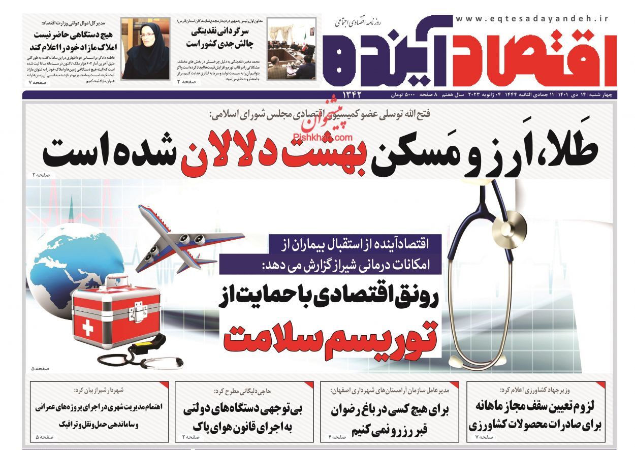 صفحه نخست روزنامه اقتصاد آینده