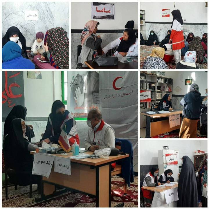 استقرار کاروان سلامت جمعیت هلال احمر شهرستان بجنورد در محله محمدعلی پهلوان
