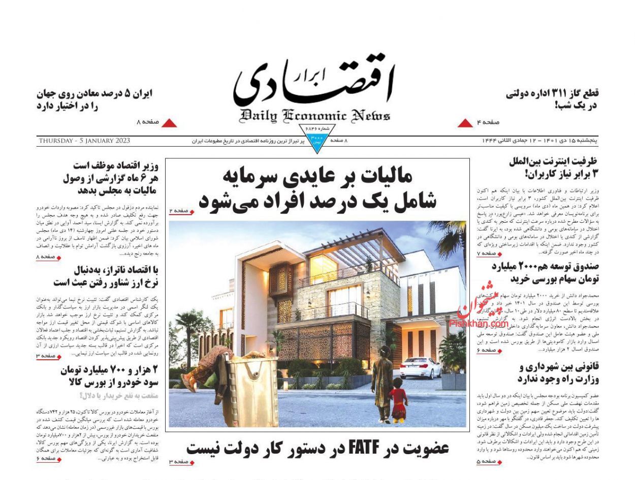 صفحه نخست روزنامه ابرار اقتصادی