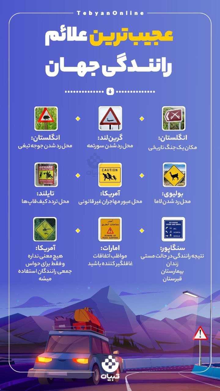 تابلوهای رانندگی خاص و عجیب در جهان +تصویر