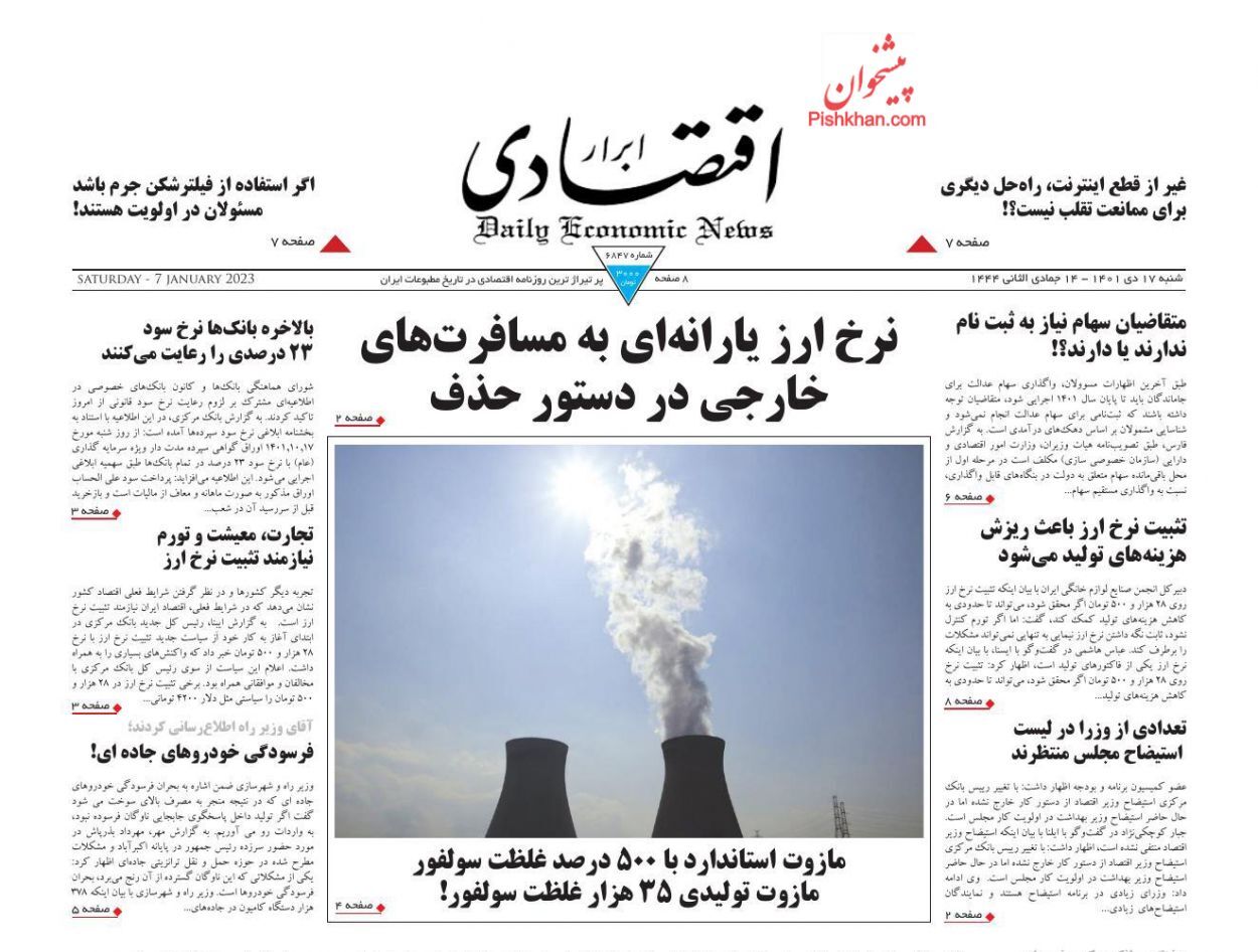 صفحه نخست روزنامه ابرار اقتصادی