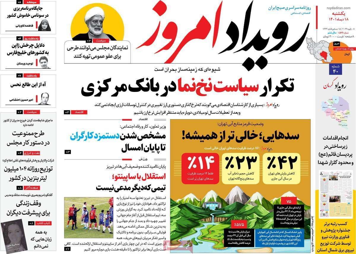 نیم صفحه نخست روزنامه&zwnj;های اصفهان - یکشنبه ۱۸ دی
