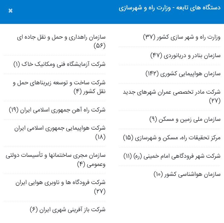دستگاه های تابعه وزارت راه