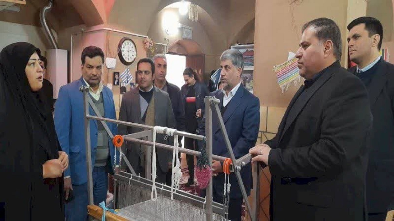بازدید معاون امور مجلس، حقوقی و استان‌ها از یک کارگاه کاربافی در اردکان