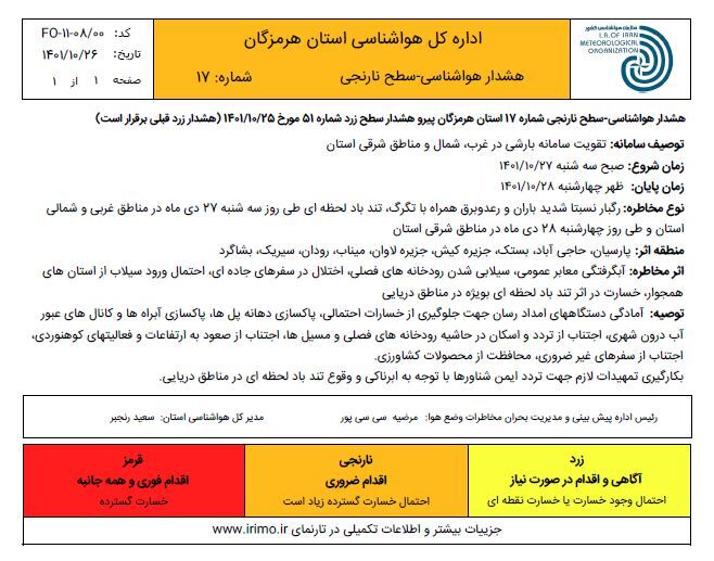 هشدار هواشناسی هرمزگان