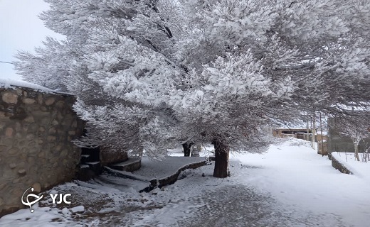 نمایی زیبا از بارش برف در روستای بشکان شهرستان بافق+تصویر