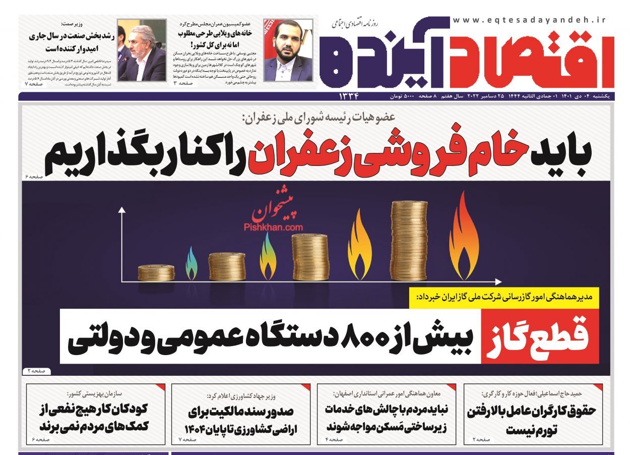 صفحه نخست روزنامه اقتصاد آینده