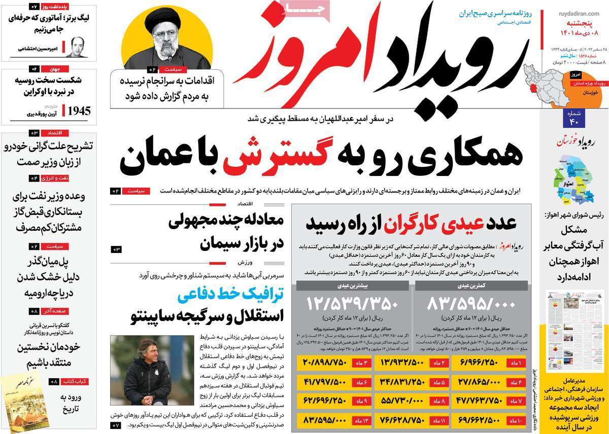 نیم صفحه نخست روزنامه&zwnj;های اصفهان - پنج شنبه ۸ دی