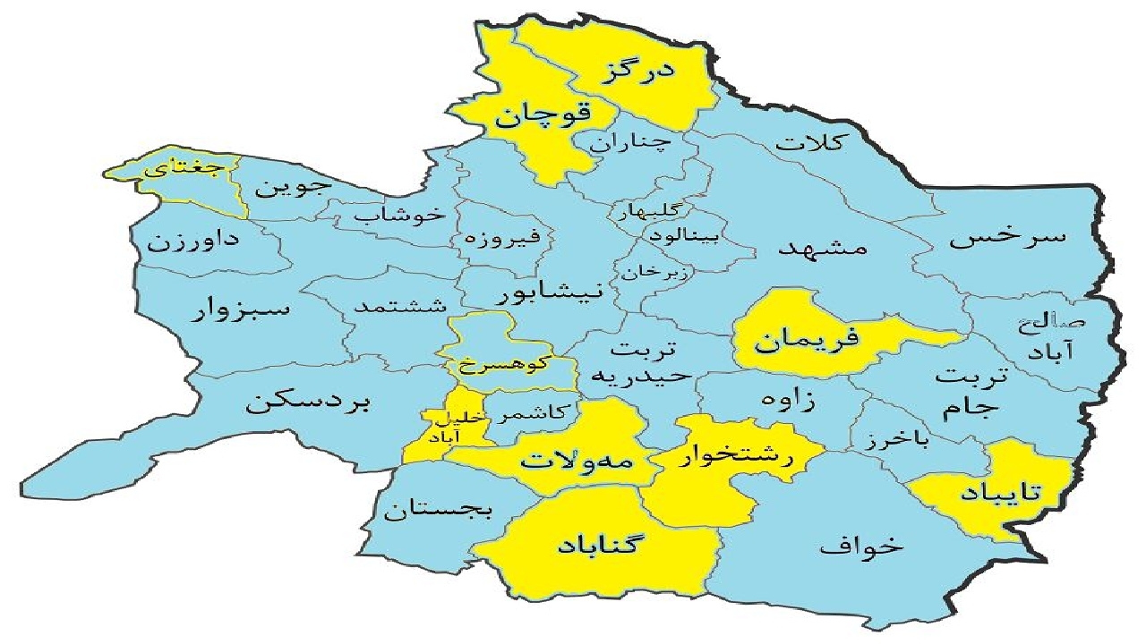 ۸ شهرستان خراسان رضوی در وضعیت زرد کرونایی