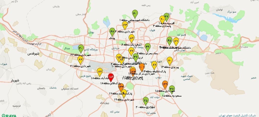 شاخص کیفیت هوا در مناطق تهران هوای امروز پایتخت در شرایط قابلقبول قرار دارد