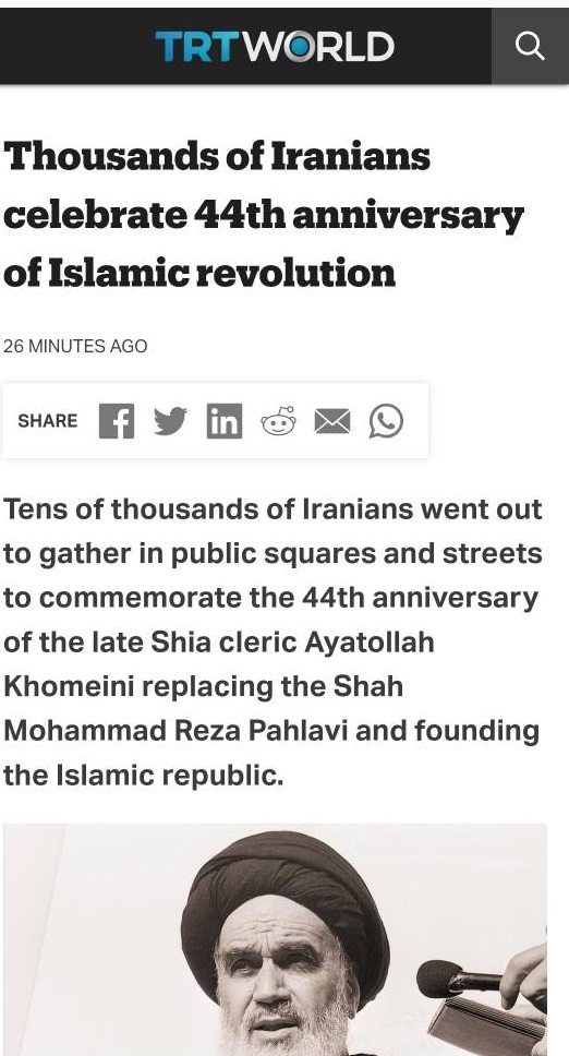 بازتاب راهپیمایی سالگرد پیروزی انقلاب اسلامی در تی آر تی