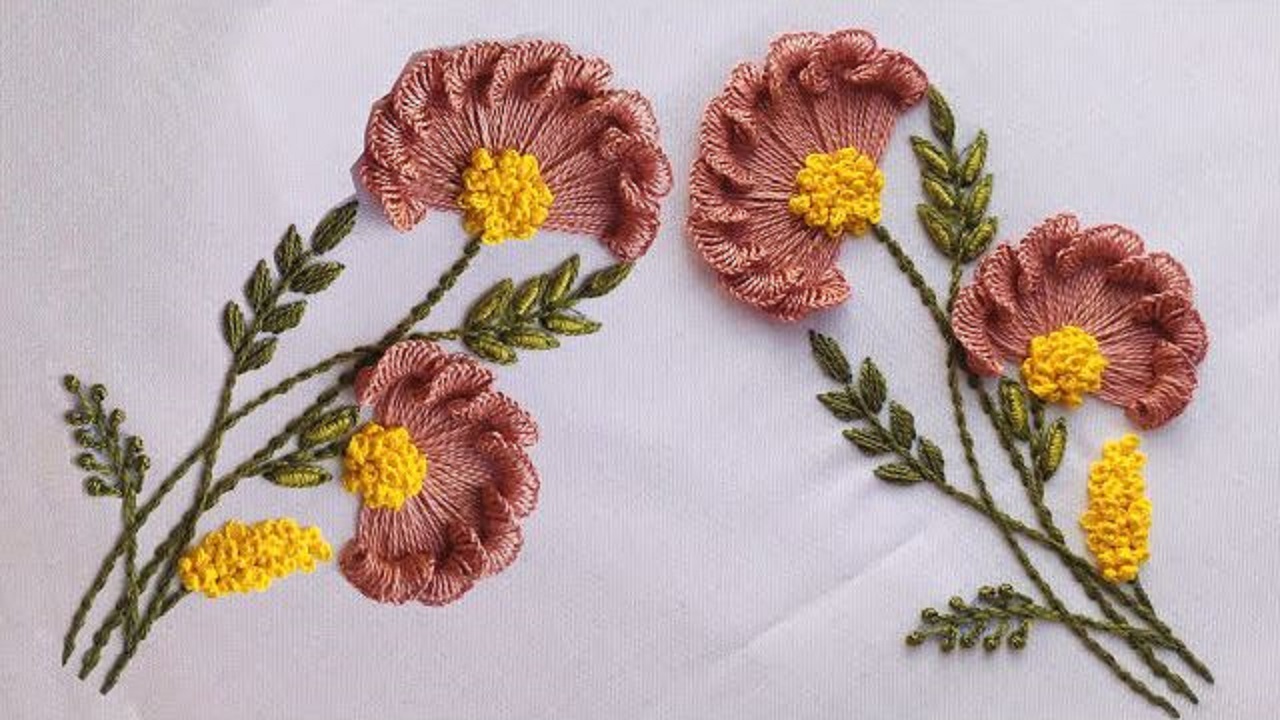 آموزش گلدوزی گل میخک + فیلم