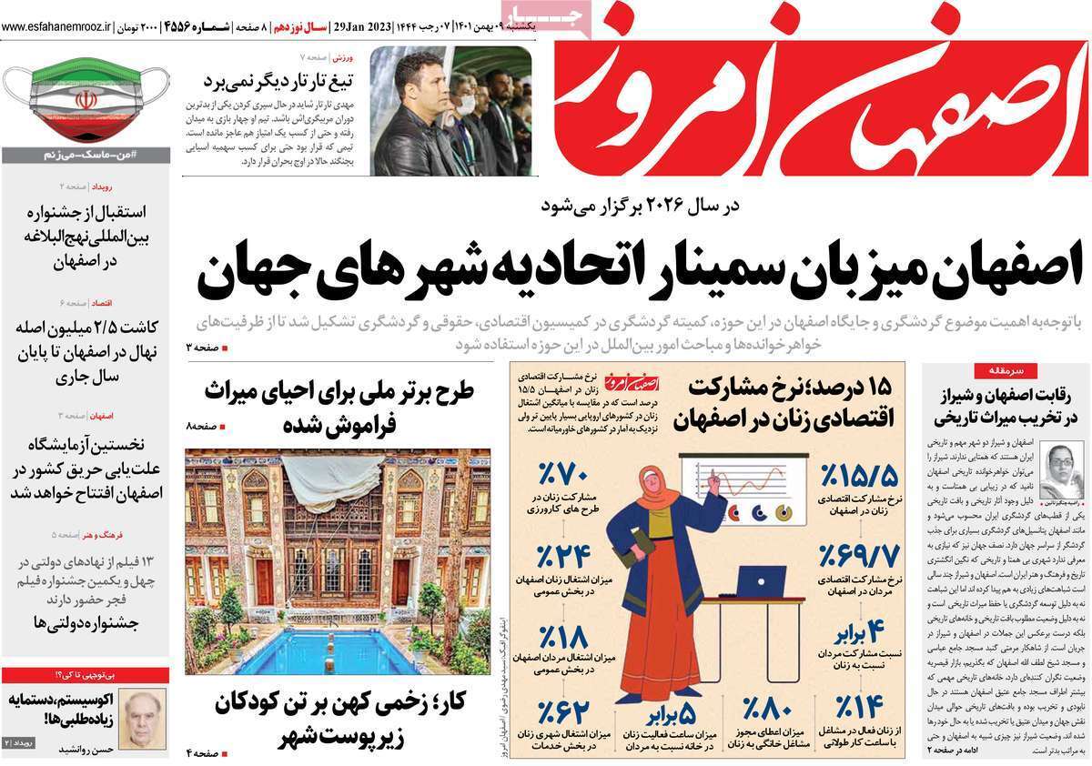 نیم صفحه نخست روزنامه&zwnj;های اصفهان - یکشنبه ۹ بهمن