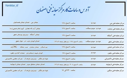 افزایش ساعت کار مراکز معاینه فنی اصفهان