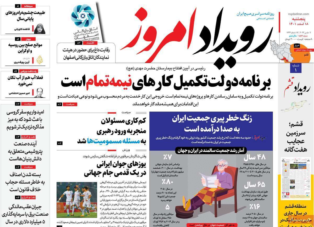 نیم صفحه نخست روزنامه&zwnj;های اصفهان - پنج شنبه ۱۸ اسفند