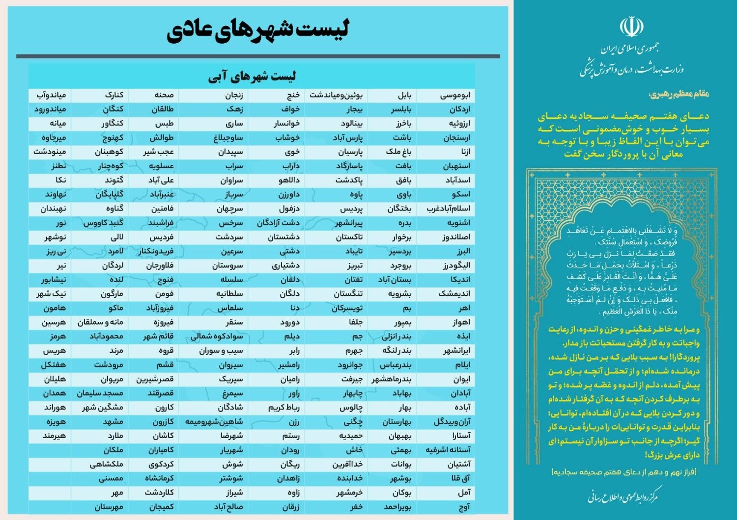 لیست شهر های عادی