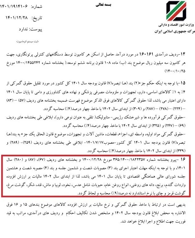 بخشنامه گمرک