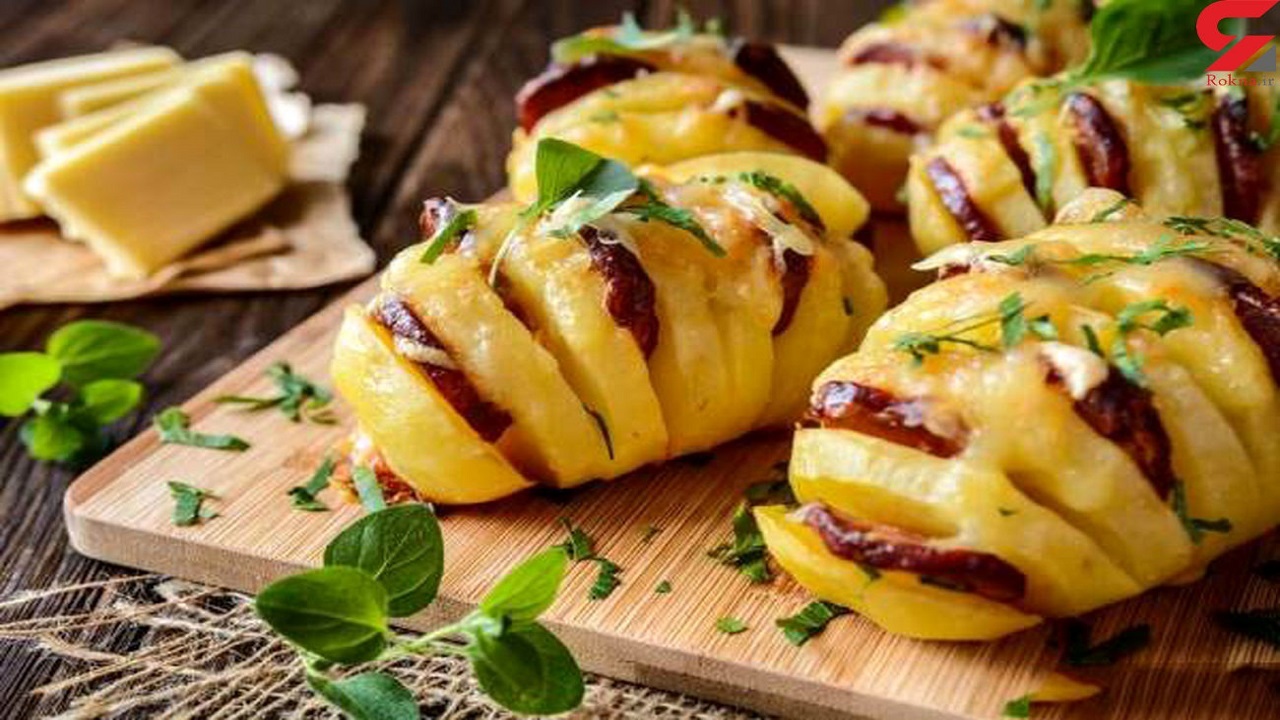طرز پخت سیب زمینی شکم پر + فیلم