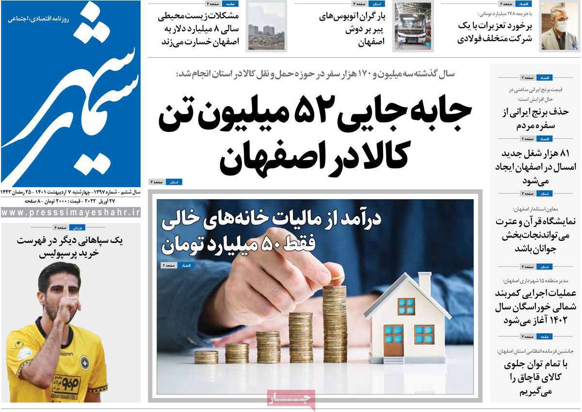 صفحه نخست روزنامه&zwnj;های استانی - یکشنبه ۷ اردیبهشت