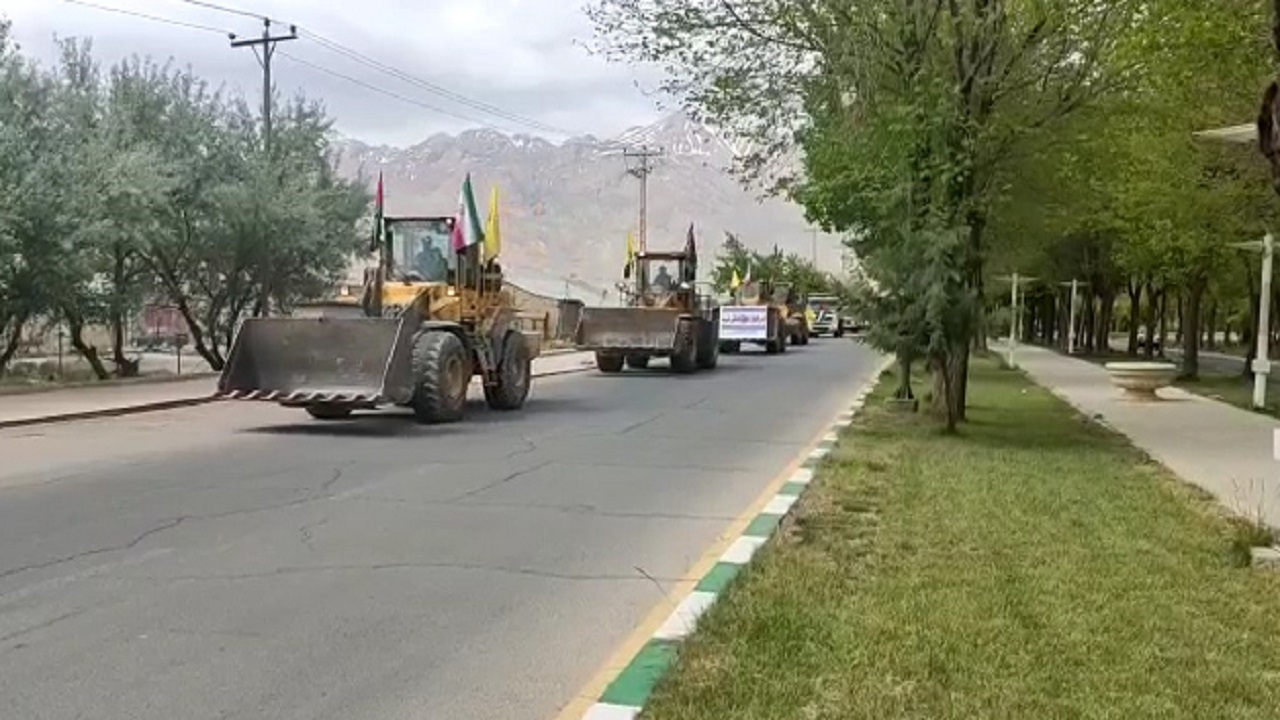 رژه بولدوزرها در هفشجان به مناسبت روز جهانی قدس + فیلم