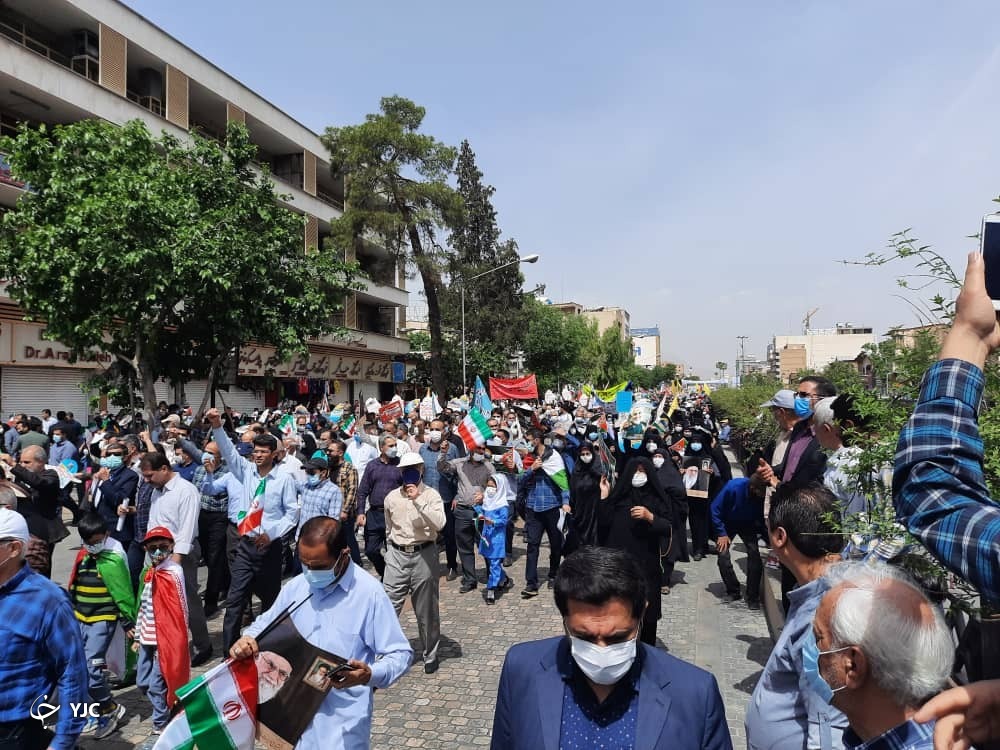 برگزاری راهپیمایی روز قدس در استان فارس + فیلم و پلاتوی خبرنگار