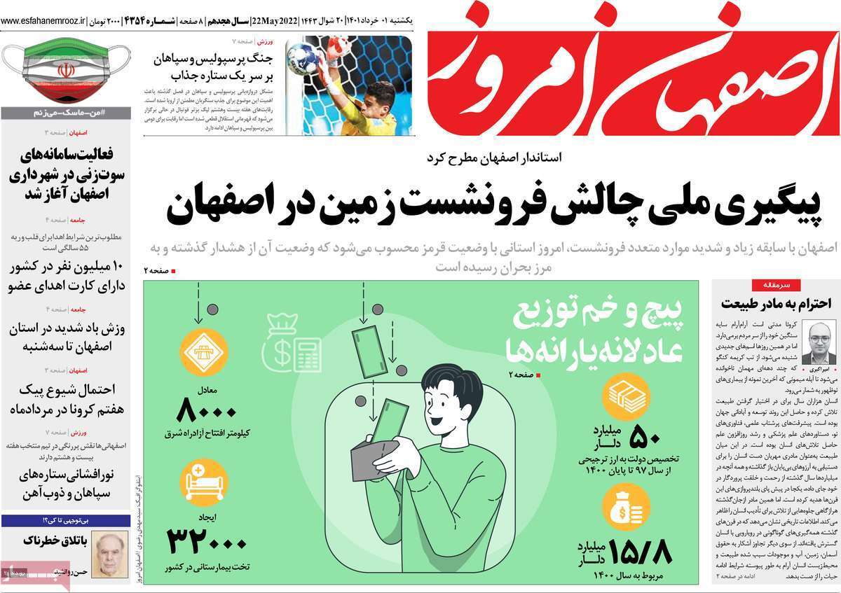 صفحه نخست روزنامه&zwnj;های استانی - یکشنبه ۱ خرداد