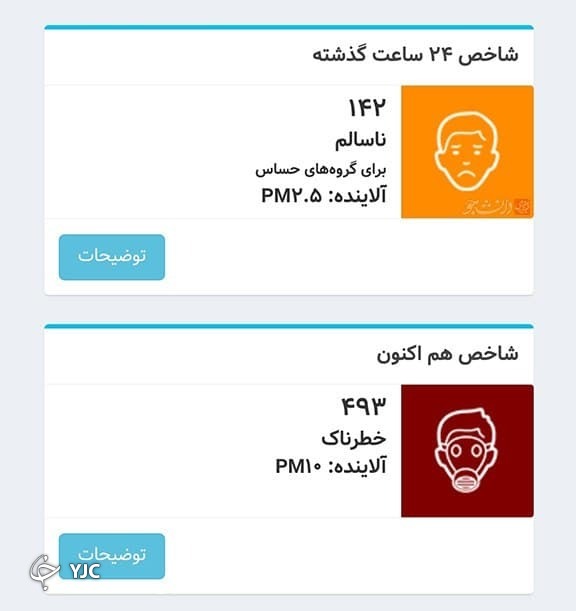 شاخص آلودگی هوای تهران به ۴۹۳ واحد رسید