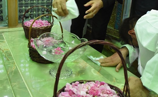 عطرافشانی حرم هلال علی (ع) با گلاب نیاسر +تصاویر
