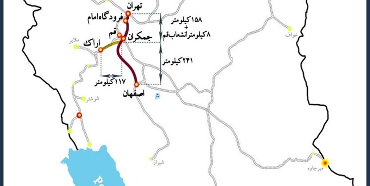 مسیر قطار سریع السیر اصفهان- تهران