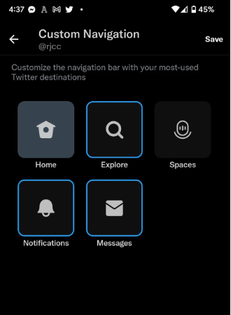قابلیت navigation  توئیتر