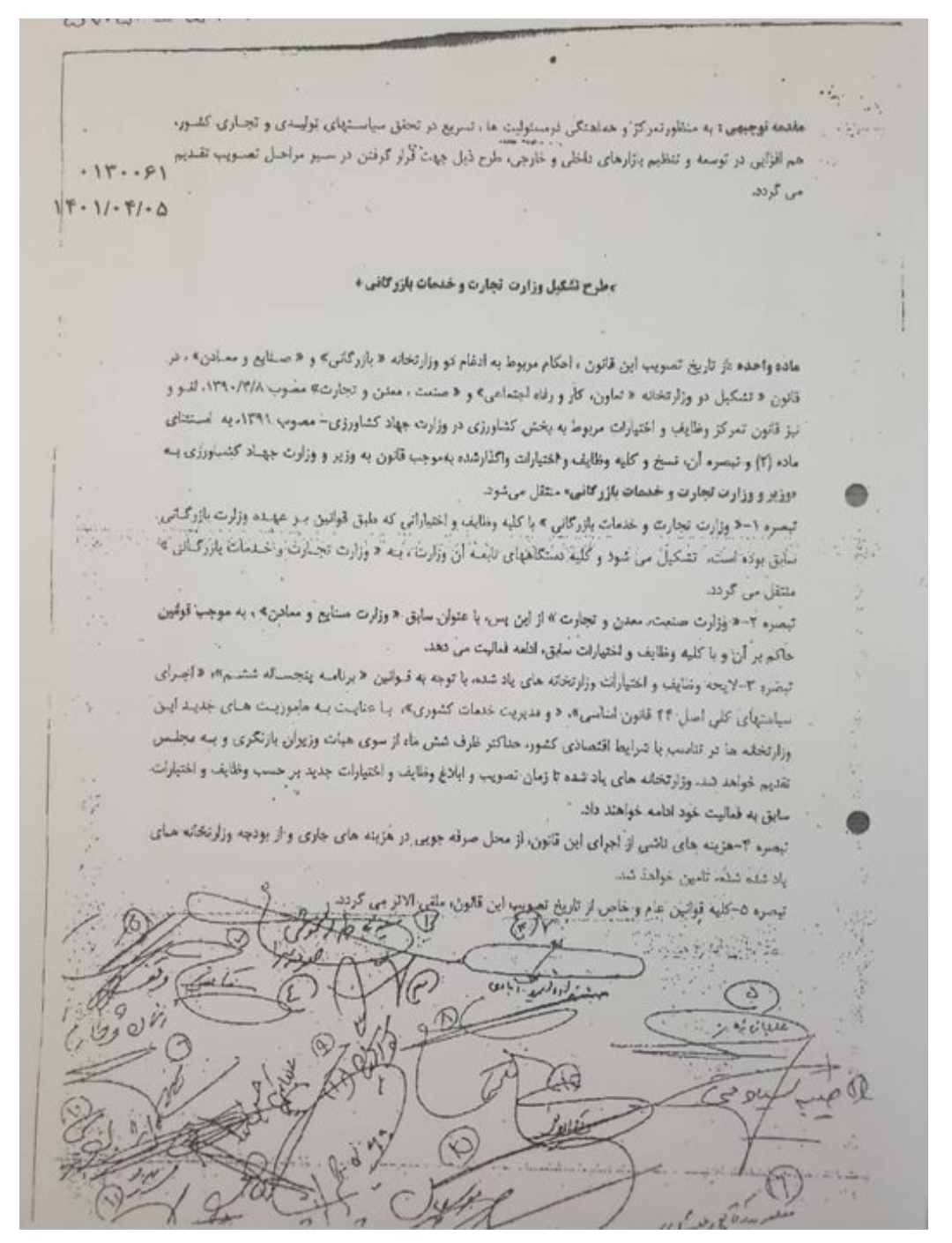 تصویر امضای نمایندگان مجلس برای طرح وزارت بازرگانی