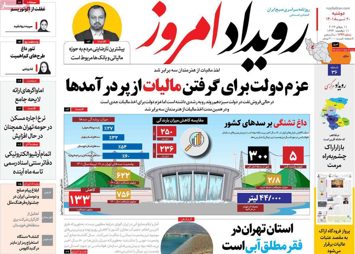 صفحه نخست روزنامه&zwnj;های اصفهان - دوشنبه ۲۰ تیر